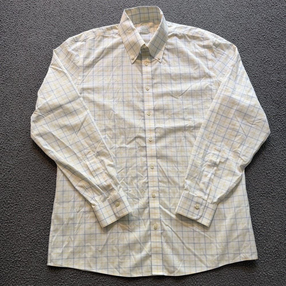 Brooks Brothers Milano Fit Plaid Dress Shirt Non Iron Stretch Men's 16-34